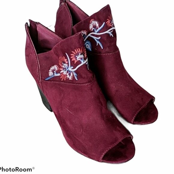 Carlos by Carlos Santana Jazlyn Boho Embroidered Suede Peep Toe Ankle Boots New - Picture 3 of 13